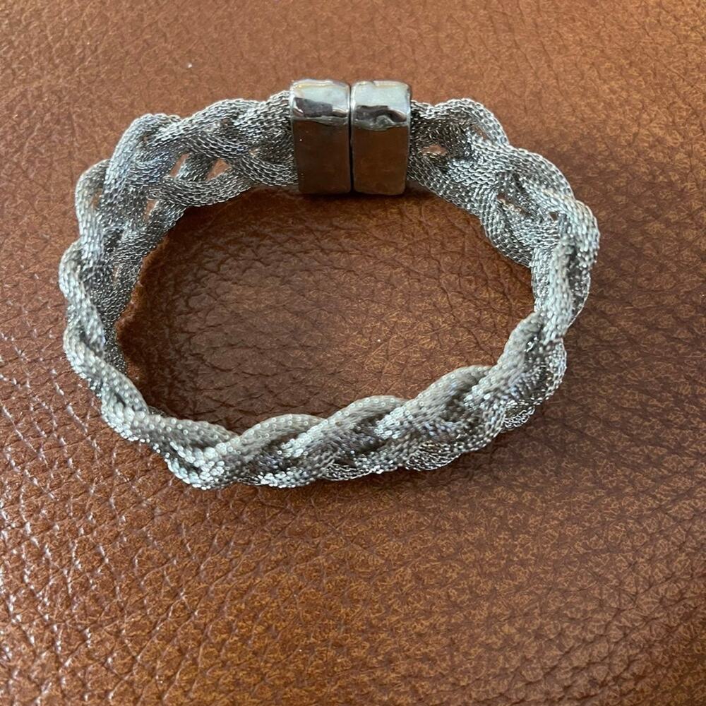 Silver mesh braided bracelet bangle